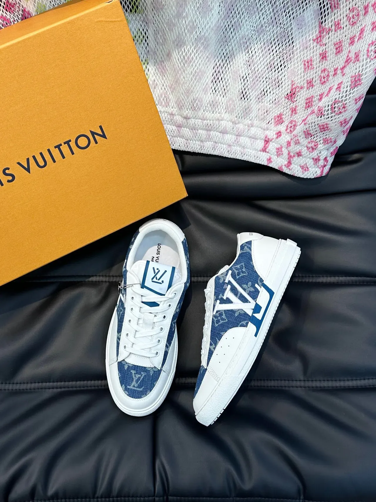 Louis Vuitton White Navy Monogrammed Textile Leather Accents Lifestyle Sneakers 2