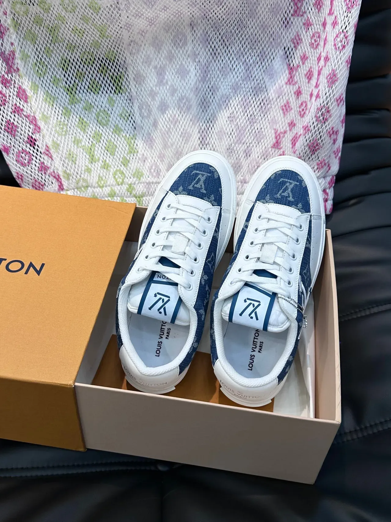 Louis Vuitton White Navy Monogrammed Textile Leather Accents Lifestyle Sneakers 3