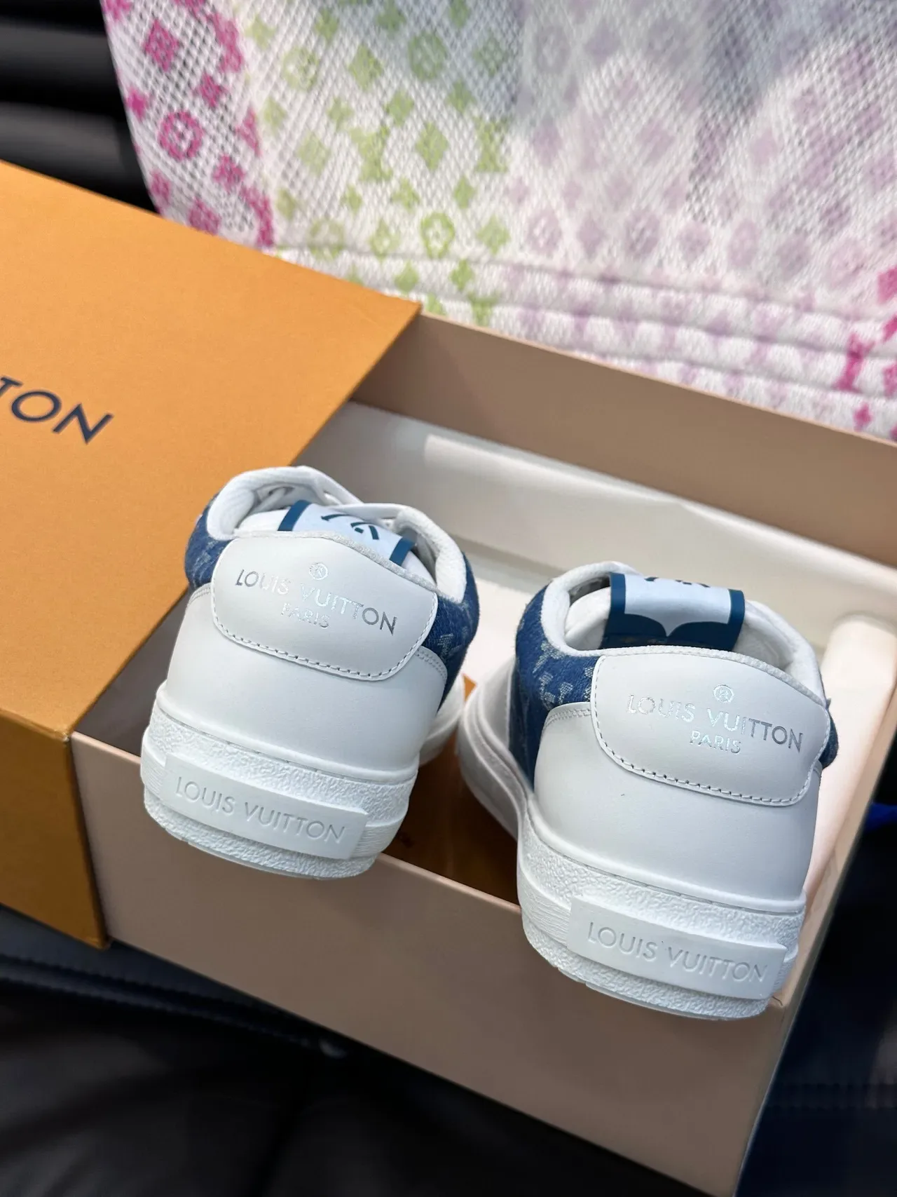 Louis Vuitton White Navy Monogrammed Textile Leather Accents Lifestyle Sneakers 4