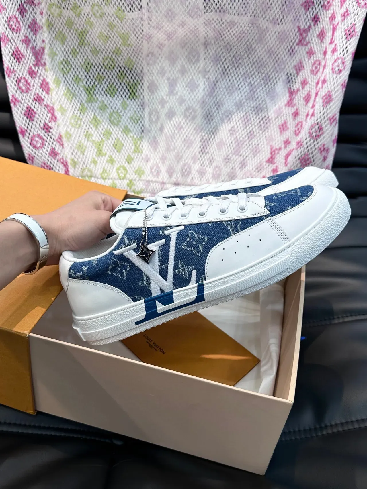 Louis Vuitton White Navy Monogrammed Textile Leather Accents Lifestyle Sneakers 5
