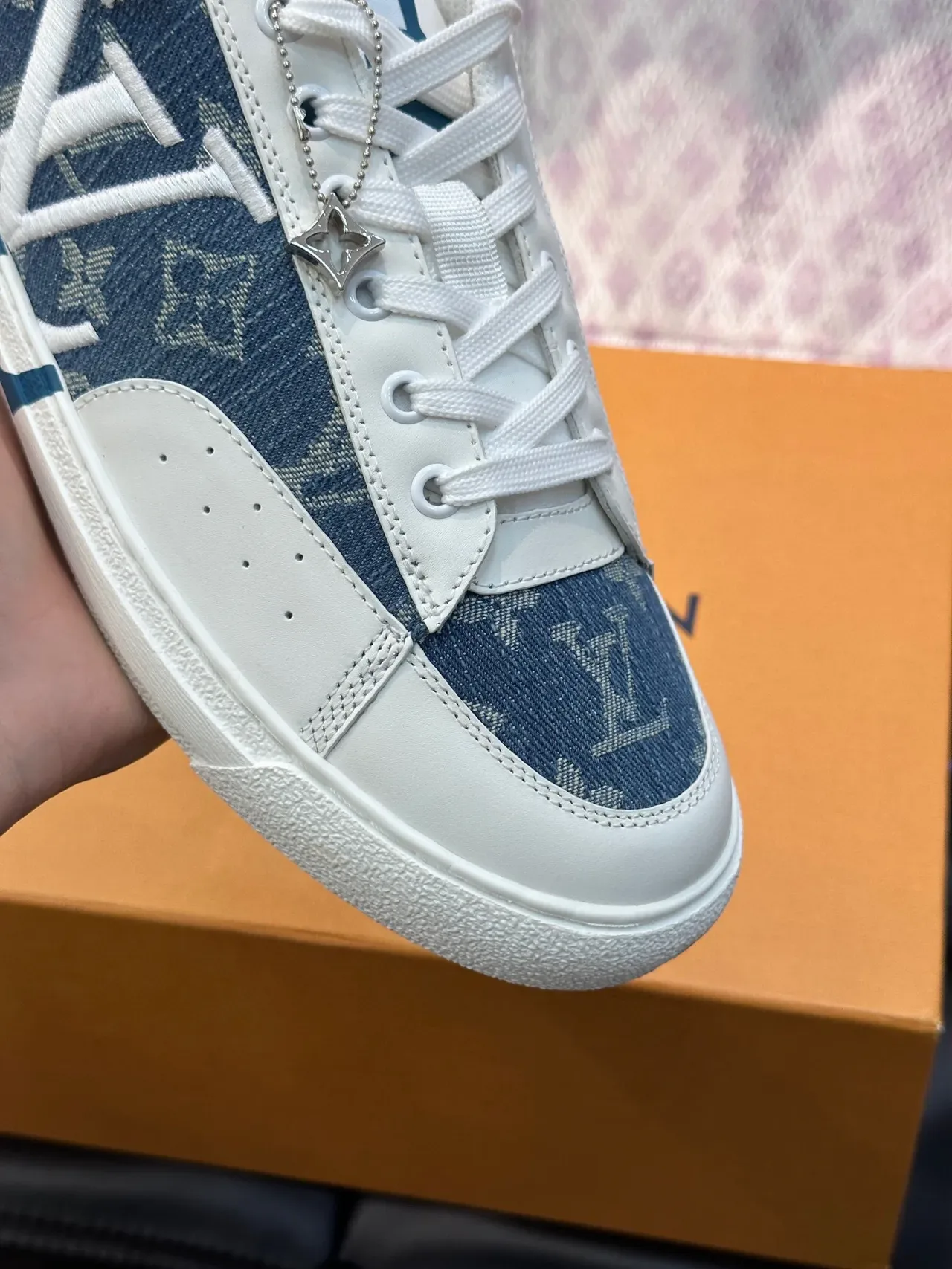 Louis Vuitton White Navy Monogrammed Textile Leather Accents Lifestyle Sneakers 6