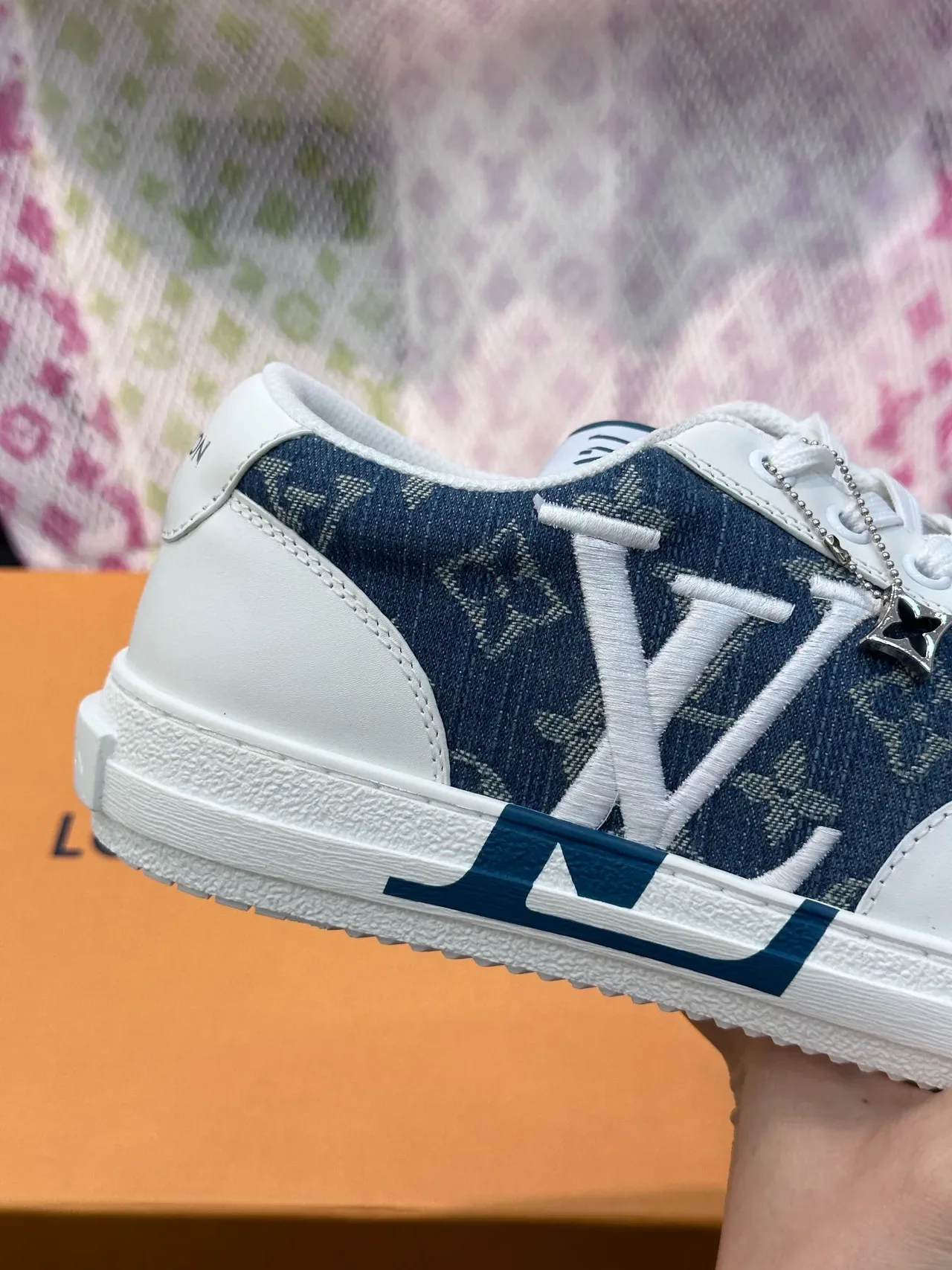 Louis Vuitton White Navy Monogrammed Textile Leather Accents Lifestyle Sneakers 7