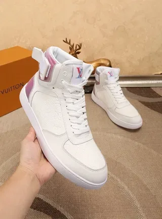Louis Vuitton White Pink High-Top Textured Leather Lifestyle Sneakers 3