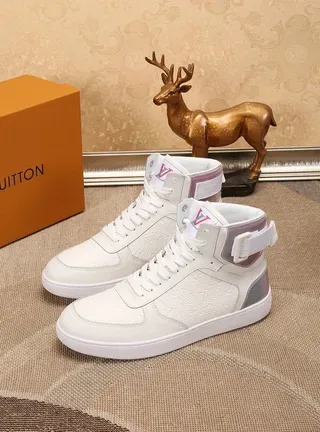 Louis Vuitton White Pink High-Top Textured Leather Lifestyle Sneakers 7