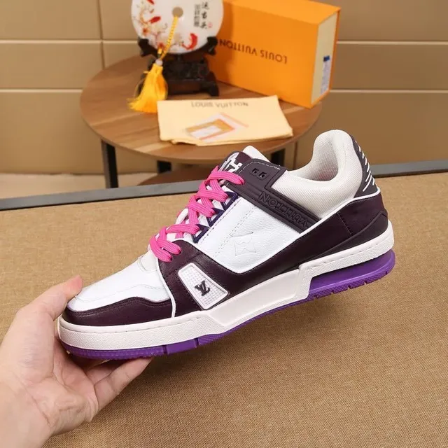 Louis Vuitton White Purple Layered Leather And Synthetic Construction Bold Color-Blocking Lifestyle Sneakers 7