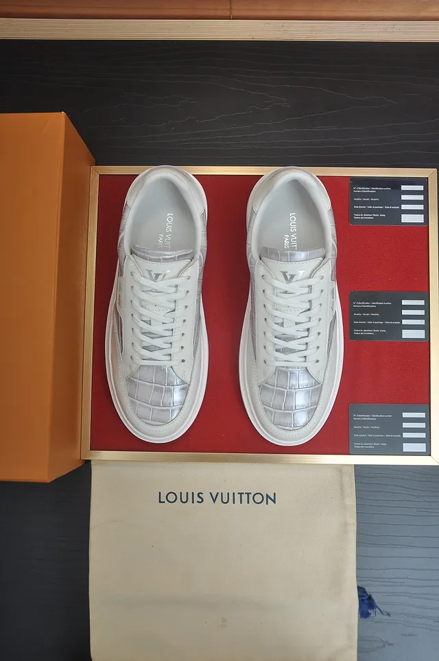 Louis Vuitton White Silver Low-Top Crocodile-Embossed Panel Lifestyle Sneakers 5