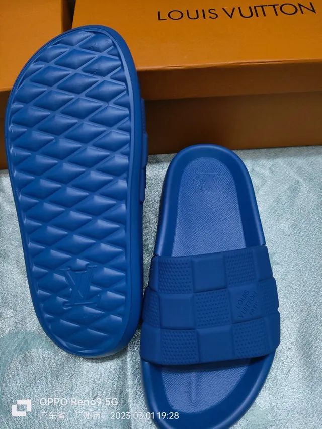 Louis Vuitton Woven-Check Strap Blue Slippers 6