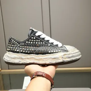 Maison Margiela Black White Studded Distressed Sole Lifestyle Sneakers