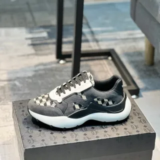 MCM Black White Platform Sole Geometric Checkerboard Side Panels Chunky Sneakers