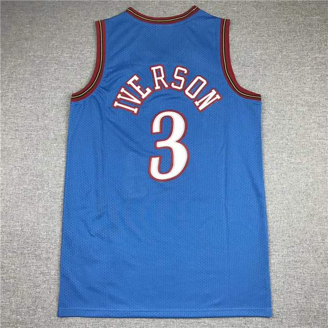 Mitchell & Ness 1999-00 Allen Iverson Hardwood Classics Blue Red Mesh Construction Embroidered Team Logo Jersey 2