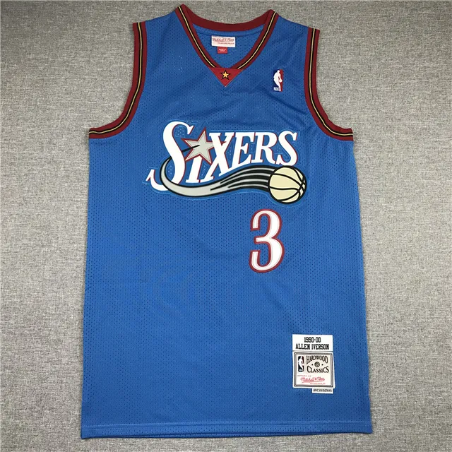 Mitchell & Ness 1999-00 Allen Iverson Hardwood Classics Blue Red Mesh Construction Embroidered Team Logo Jersey 3