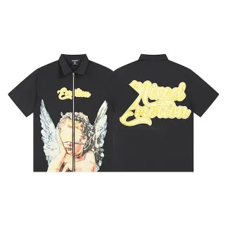 Mixed Emotion Black Yellow Zip-Front Graphic-Print Shirt