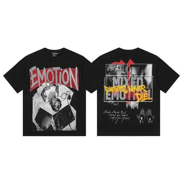 Camiseta preta Mixed Emotion com estampa gráfica Emotion 2