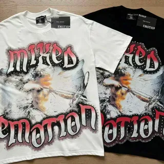 Mixed Emotion Graphic Print Distressed Typography T-Shirt