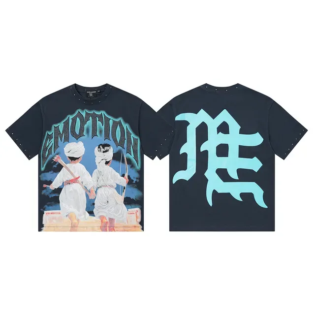 Mixed Emotion Graphic Print Studded Shoulder T-Shirt 2