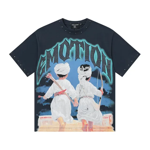 Mixed Emotion Graphic Print Studded Shoulder T-Shirt 3