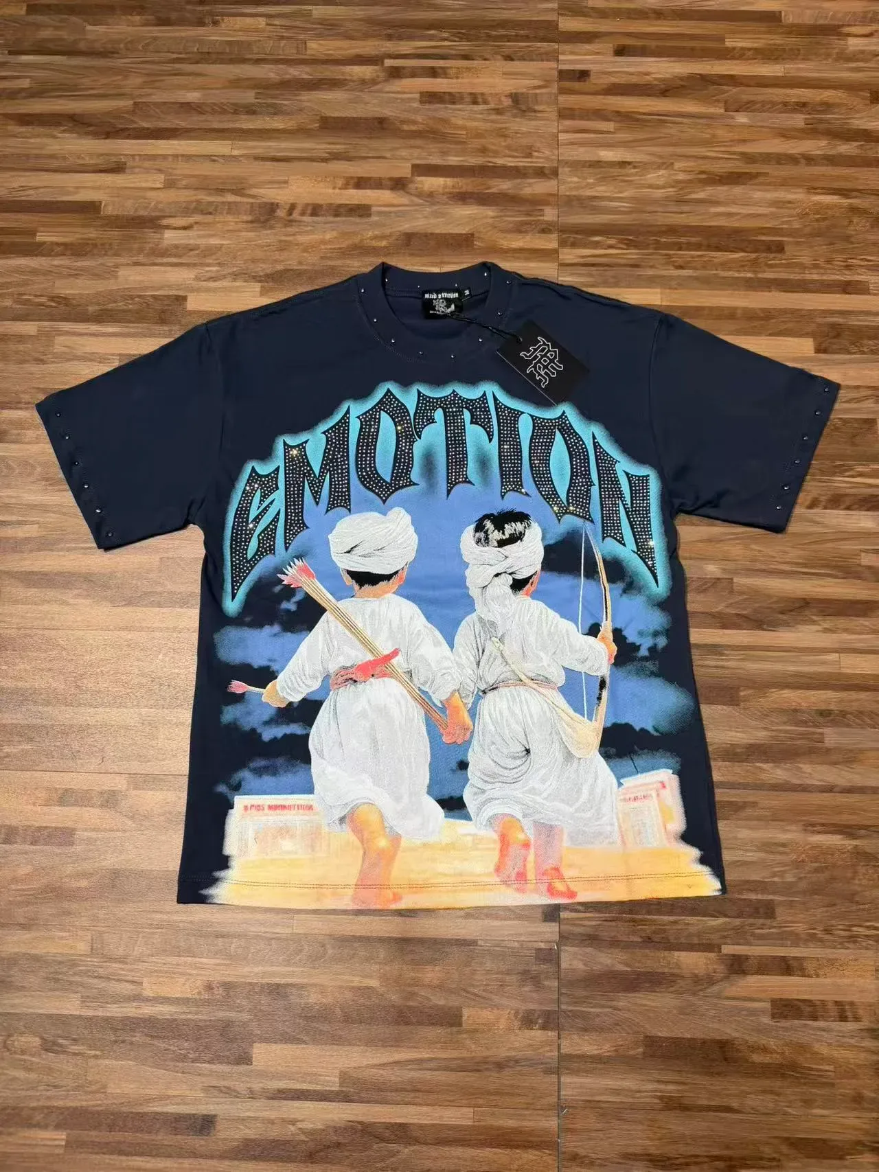 Mixed Emotion Graphic Print Studded Shoulder T-Shirt 5