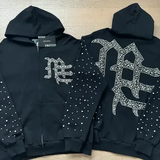Mixed Emotion Rhinestone-Embellished Gothic Monogram Zip-Up Hoodie