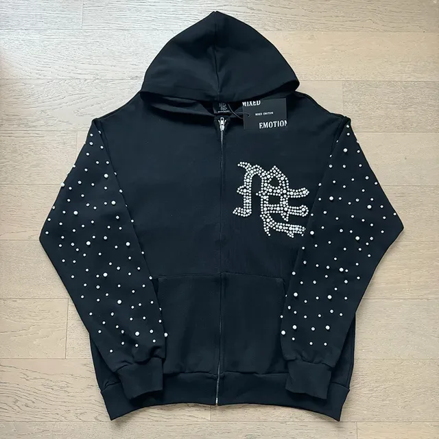 Mixed Emotion Rhinestone-Embellished Gothic Monogram Zip-Up Hoodie 2