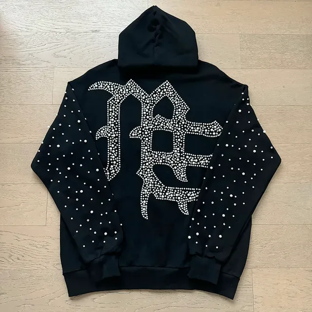 Mixed Emotion Rhinestone-Embellished Gothic Monogram Zip-Up Hoodie 3