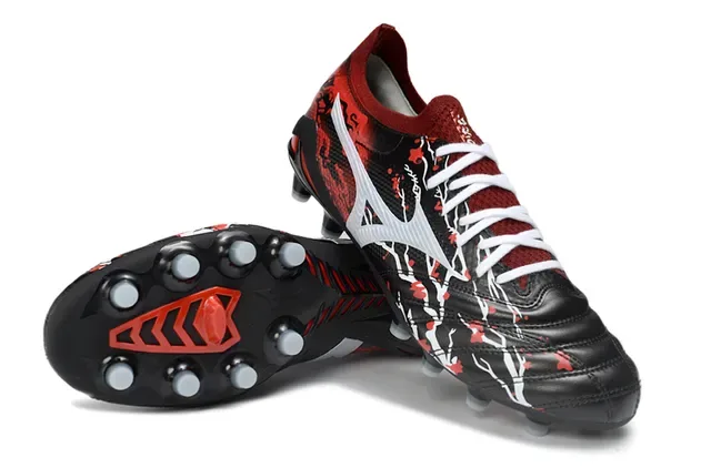 Mizuno 黑红 低切 合成鞋面 枝干图案 钉地足球鞋 4