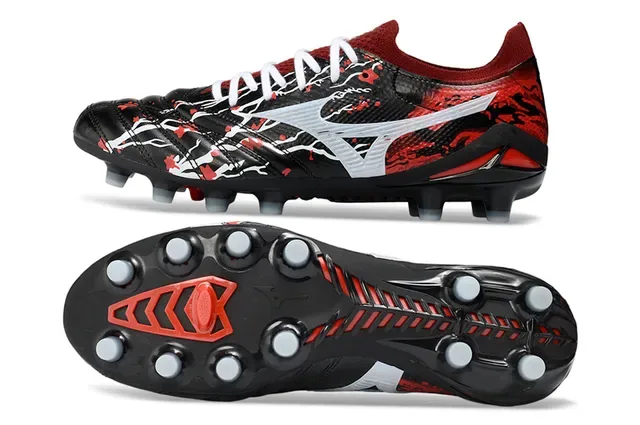 Mizuno 黑红 低切 合成鞋面 枝干图案 钉地足球鞋 6