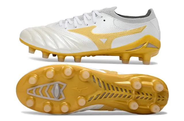 Mizuno Morelia Neo White and Gold Firm-Ground फुटबॉल जूते 6
