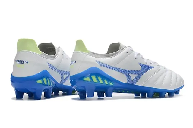 Mizuno White Blue Quilted Leather Upper Wave-Pattern Synthetic Overlay Firm-Ground Soccer Shoes 3