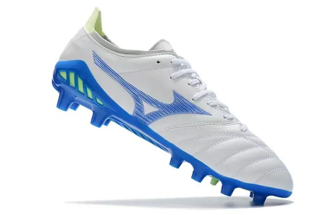 Mizuno White Blue Quilted Leather Upper Wave-Pattern Synthetic Overlay Firm-Ground Soccer Shoes 4