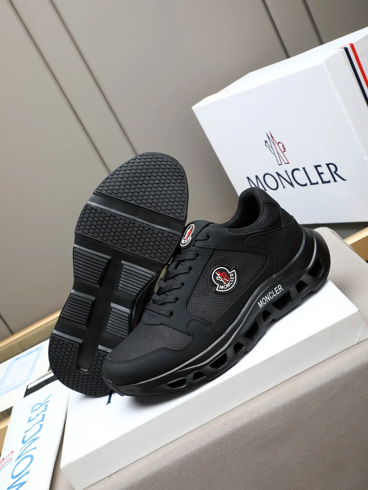 Moncler Preto malha e sintético superior tênis lifestyle 4