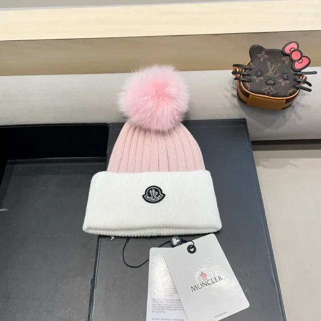 Moncler 白色粉色针织双色帽 3