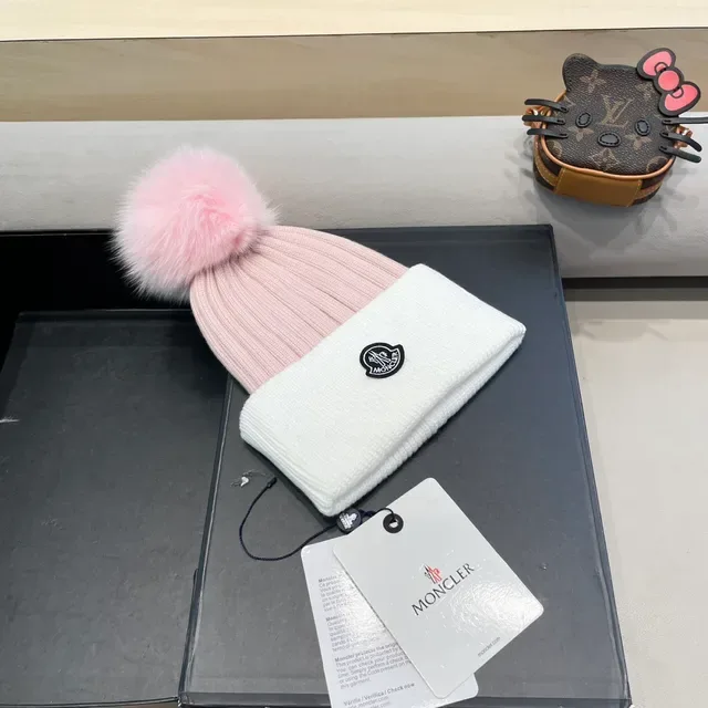 Moncler 白色粉色针织双色帽 5
