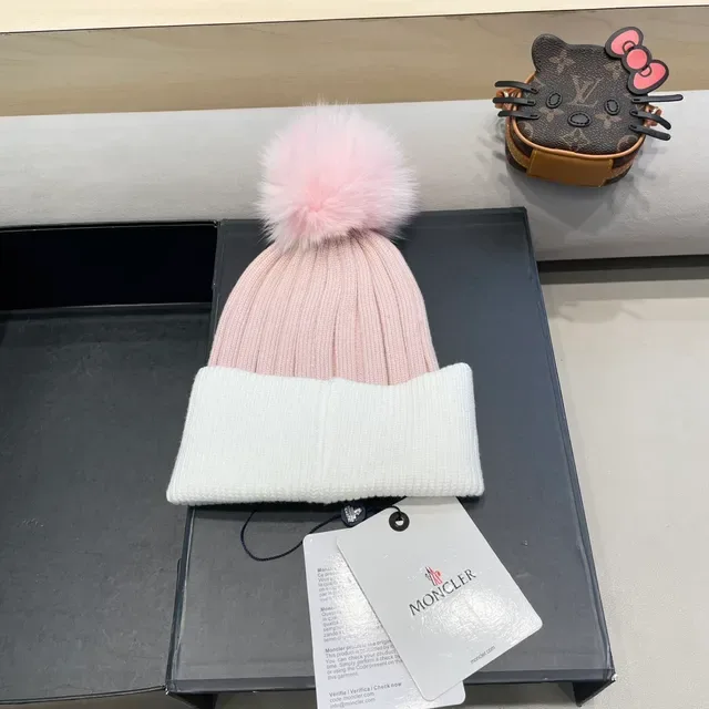 Moncler 白色粉色针织双色帽 8
