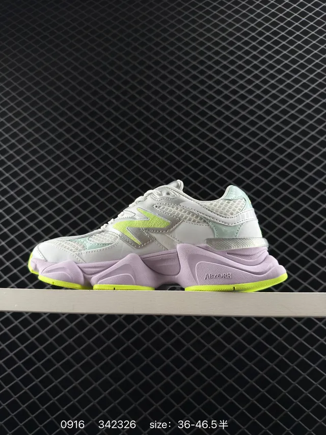 New Balance 9060 灰紫色霓虹强调厚底运动鞋 5