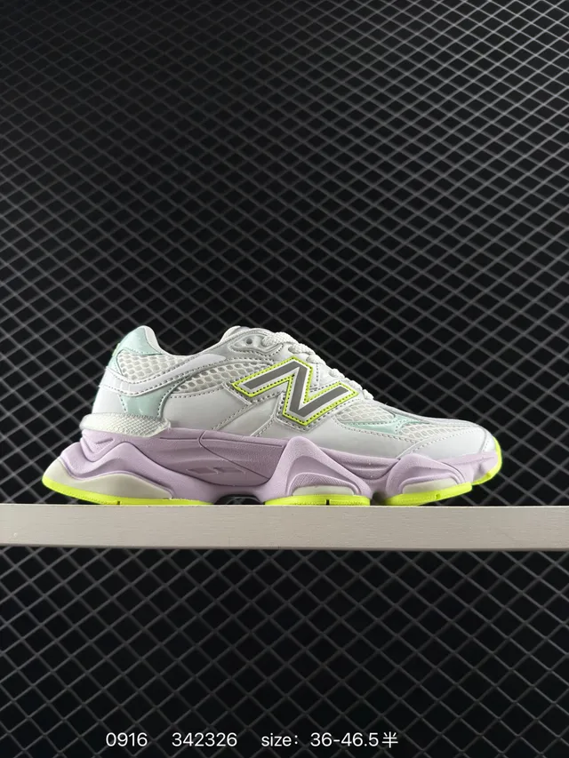 New Balance 9060 灰紫色霓虹强调厚底运动鞋 6