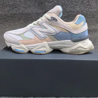 New Balance 米白蓝 雕刻鞋底 多面板 混合材质鞋面 厚底运动鞋