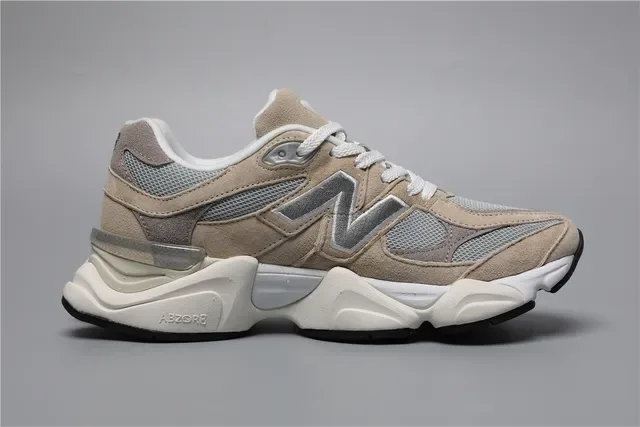 New Balance أحذية بيج و رمادي وسط كثيف من السويد والشبك العلوي أحذية نمط حياة 8
