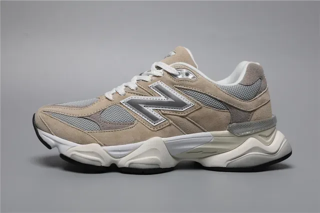 New Balance أحذية بيج و رمادي وسط كثيف من السويد والشبك العلوي أحذية نمط حياة 9