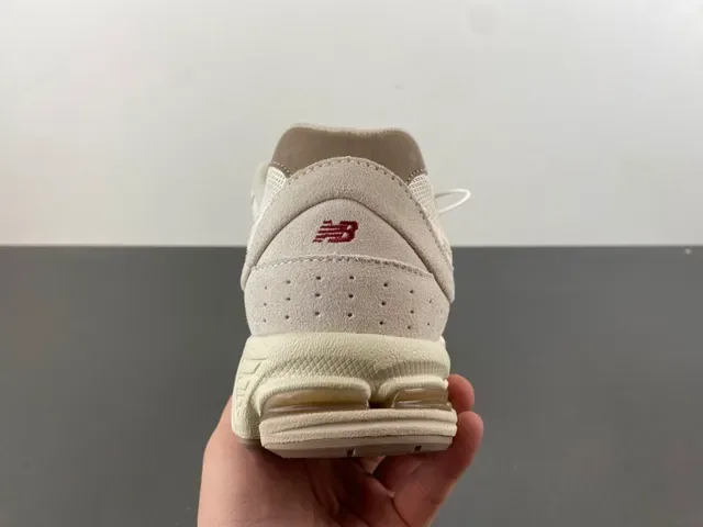 New Balance بيج أبيض شبكي و سويد الجزء العلوي رغوة كثافة مزدوجة وسادة وسطية حذاء أسلوب حياة 4