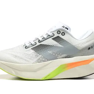 New Balance FuelCell Elite branco cinza upper de malha engenheirada sola média geométrica tênis de corrida