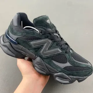 New Balance 绿色黑色 多层底 麂皮和网面鞋面 厚底运动鞋