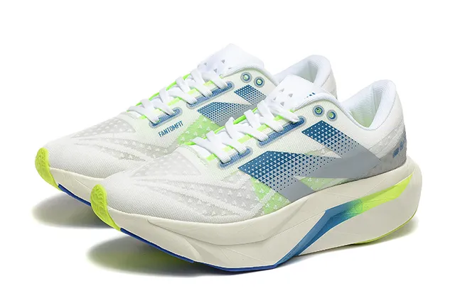 New Balance White Blue Engineered Mesh Upper Geometric Overlays Running Shoes 3