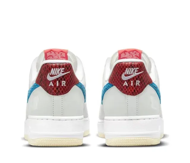 Nike Air Force 1 Cinza Claro Azul Vermelho Pele de Serpente Lifestyle Sneakers 3