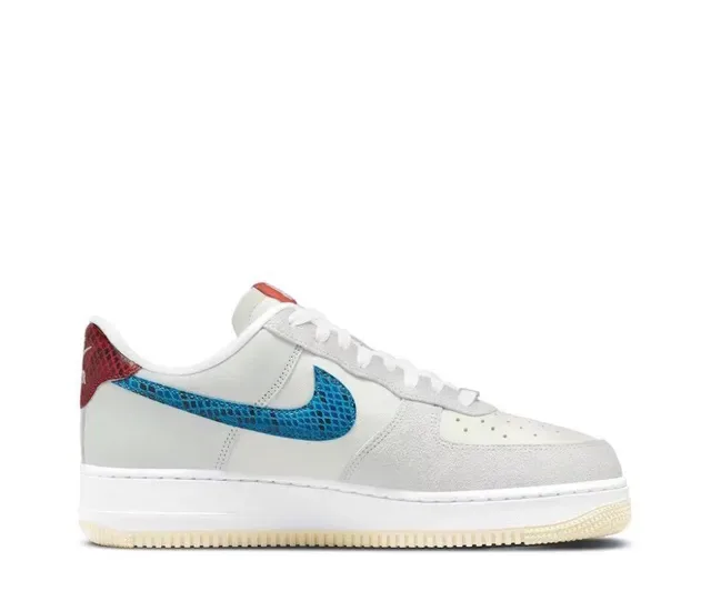 Nike Air Force 1 Cinza Claro Azul Vermelho Pele de Serpente Lifestyle Sneakers 5
