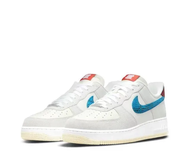 Nike Air Force 1 Cinza Claro Azul Vermelho Pele de Serpente Lifestyle Sneakers 6