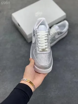 Nike Air Force 1 Silver Glitter Lifestyle Sneakers 3