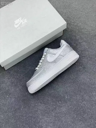 Nike Air Force 1 Silver Glitter Lifestyle Sneakers 7