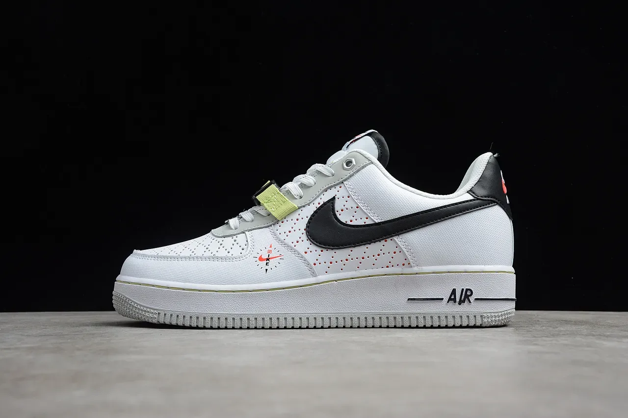 Nike Air Force 1 White Black Lime Green Perforated Lifestyle Sneakers 6