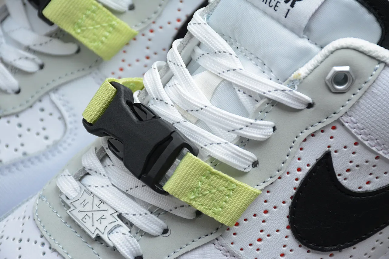 Nike Air Force 1 White Black Lime Green Perforated Lifestyle Sneakers 11