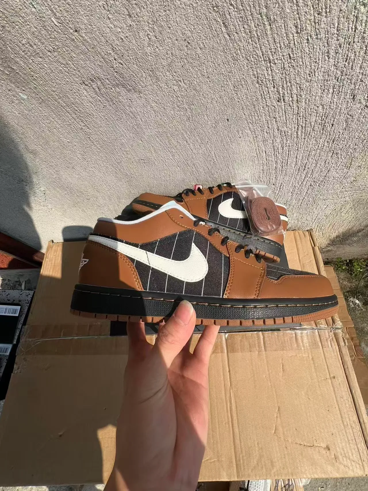 Nike Air Jordan 1 Brown Pinstripe Lifestyle Sneakers 7